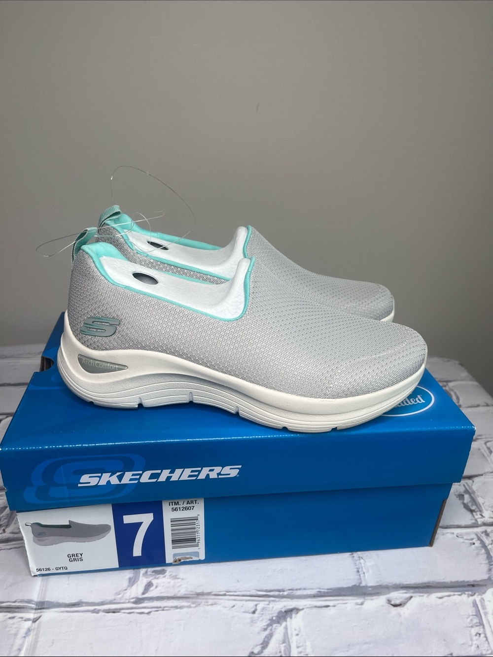 Skechers Gray Slip-On Sneakers with Mint Trim